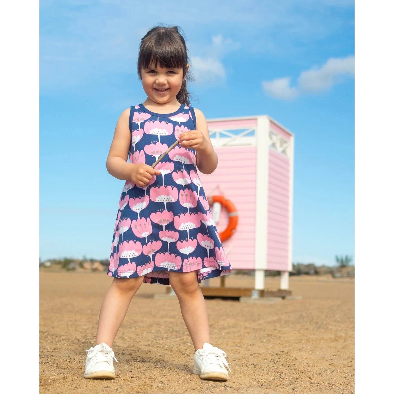 HELINA Sleeveless Dress - Blomma in Blueberry and Light Pink - 2 Left Size 2-3 & 9-10 years-PaaPii-Modern Rascals