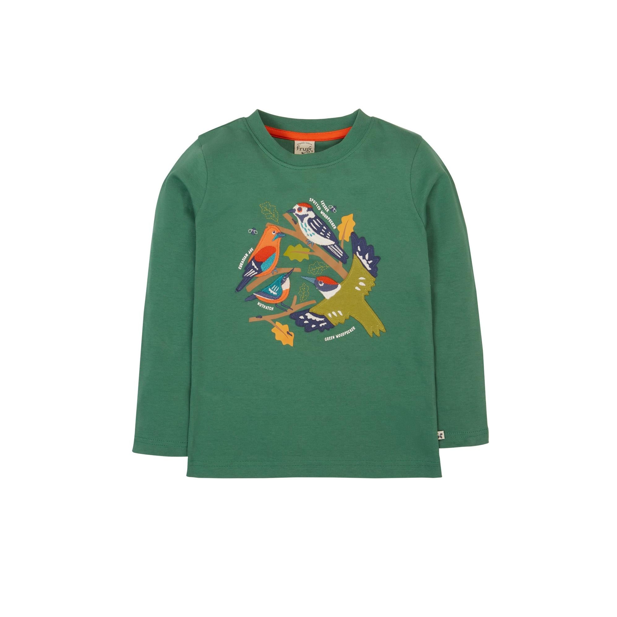 Holly Green/Birds Terrific Applique Top - 1 Left Size 2-3 years-Frugi-Modern Rascals