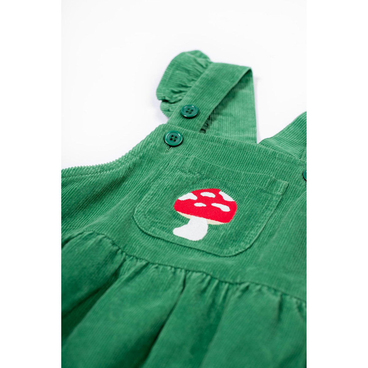 Holly Green/Mushroom Isla Dungaree Dress - 1 Left Size 5-6 years-Frugi-Modern Rascals