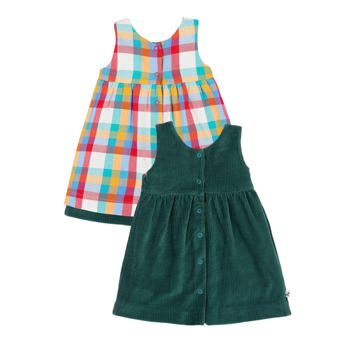 Holly Green/Rainbow Check Rosalie Reversible Dress - 2 Left Size 3-4 & 4-5 years-Frugi-Modern Rascals