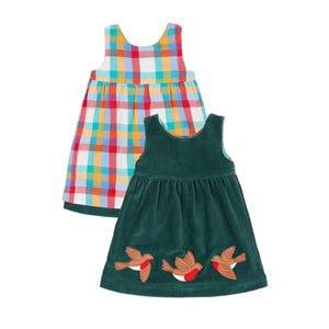 Holly Green/Rainbow Check Rosalie Reversible Dress-Frugi-Modern Rascals