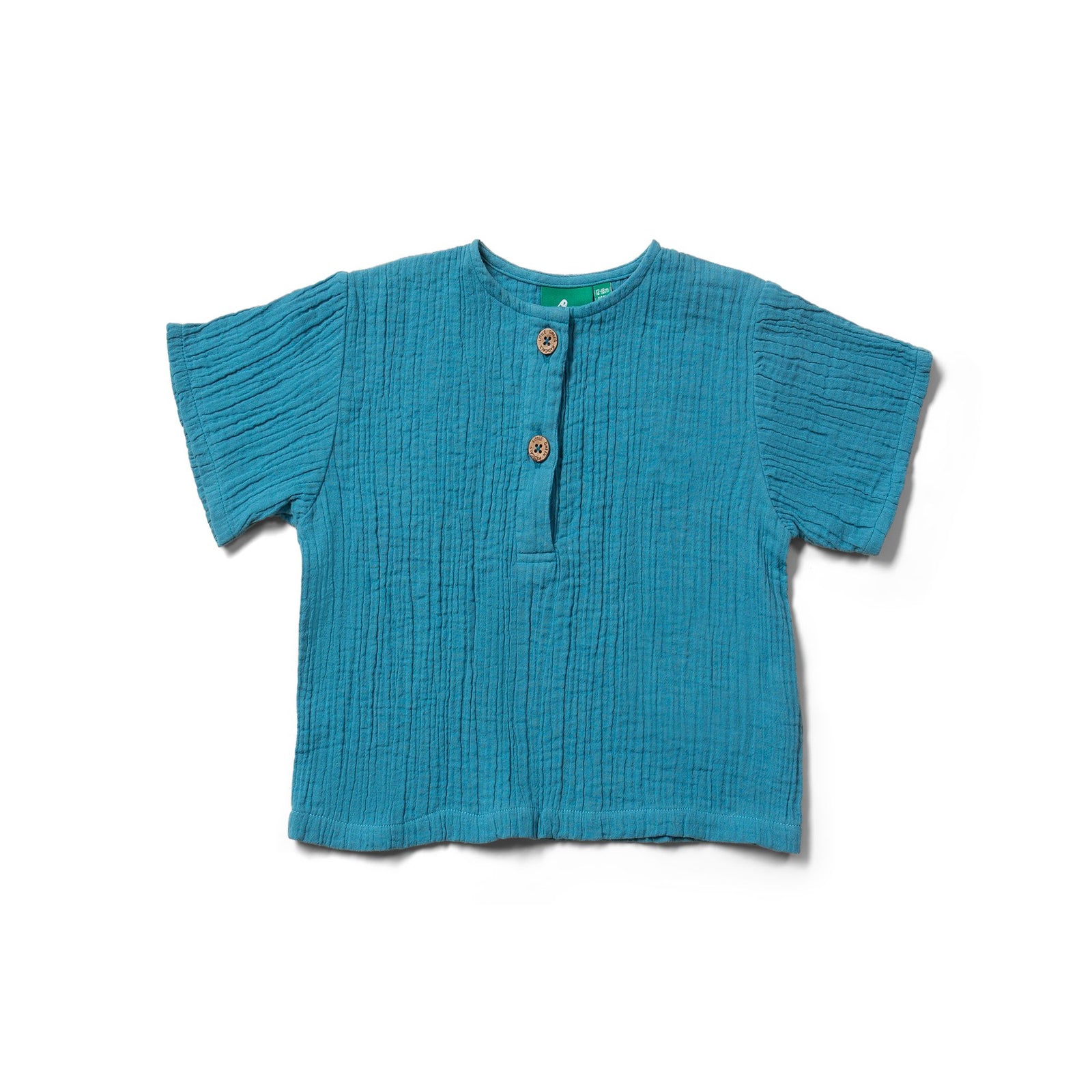 Horizon Blue Muslin Loose Fit Short Sleeve Henley Top-Little Green Radicals-Modern Rascals