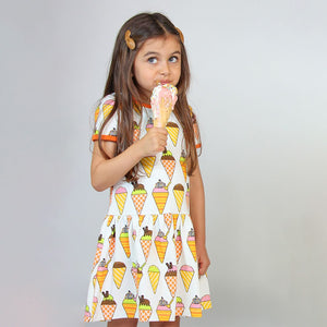 Ice Cream Short Sleeve Dress in Cream - 2 Left Size 2-3 & 11-12 years-Smafolk-Modern Rascals