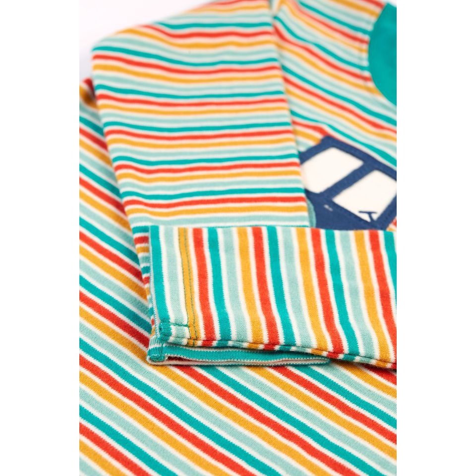 Iguana Multi-Stripe / Tractor Orion Applique Top - 1 Left Size 6-7 years-Frugi-Modern Rascals