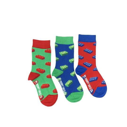 Kid's Building Block Mismatched Socks - 1 Left Size 2-4 years-Friday Sock Co.-Modern Rascals
