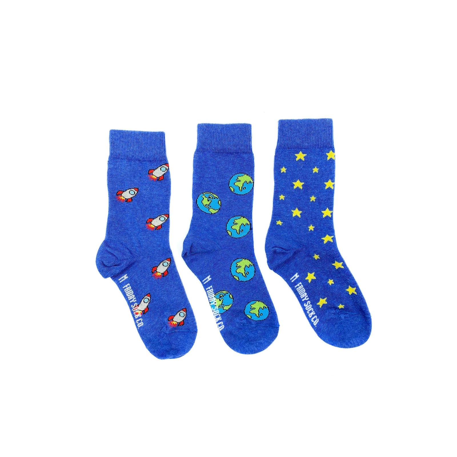 Kid's Earth, Rocket & Star Mismatched Socks - 1 Left Size 2-4 years-Friday Sock Co.-Modern Rascals