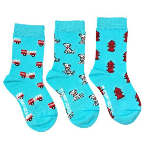 Kid's Fire Truck, Hydrant & Dalmatian Mismatched Socks - 1 Left Size 5-7 years-Friday Sock Co.-Modern Rascals