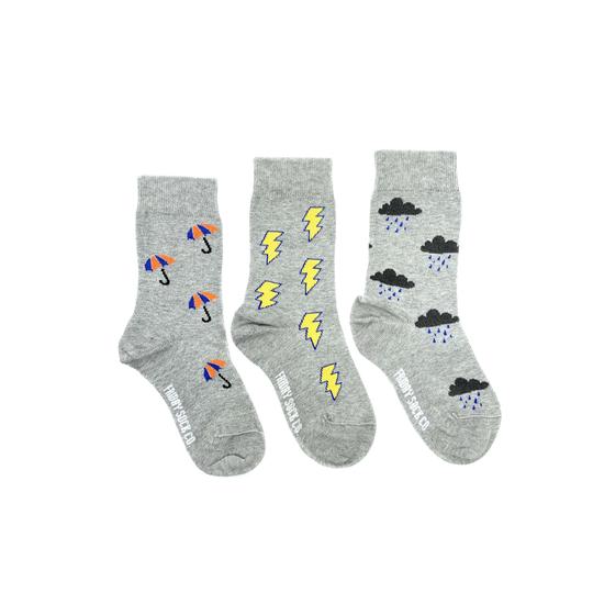 Kid's Umbrella, Clouds, & Lightning Mismatched Socks-Friday Sock Co.-Modern Rascals