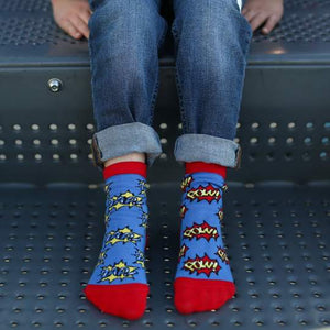 Kid's Zap, Pow, Bam, Superhero Mismatched Socks - 2 Left Size 2-4 & 8-12 years-Friday Sock Co.-Modern Rascals