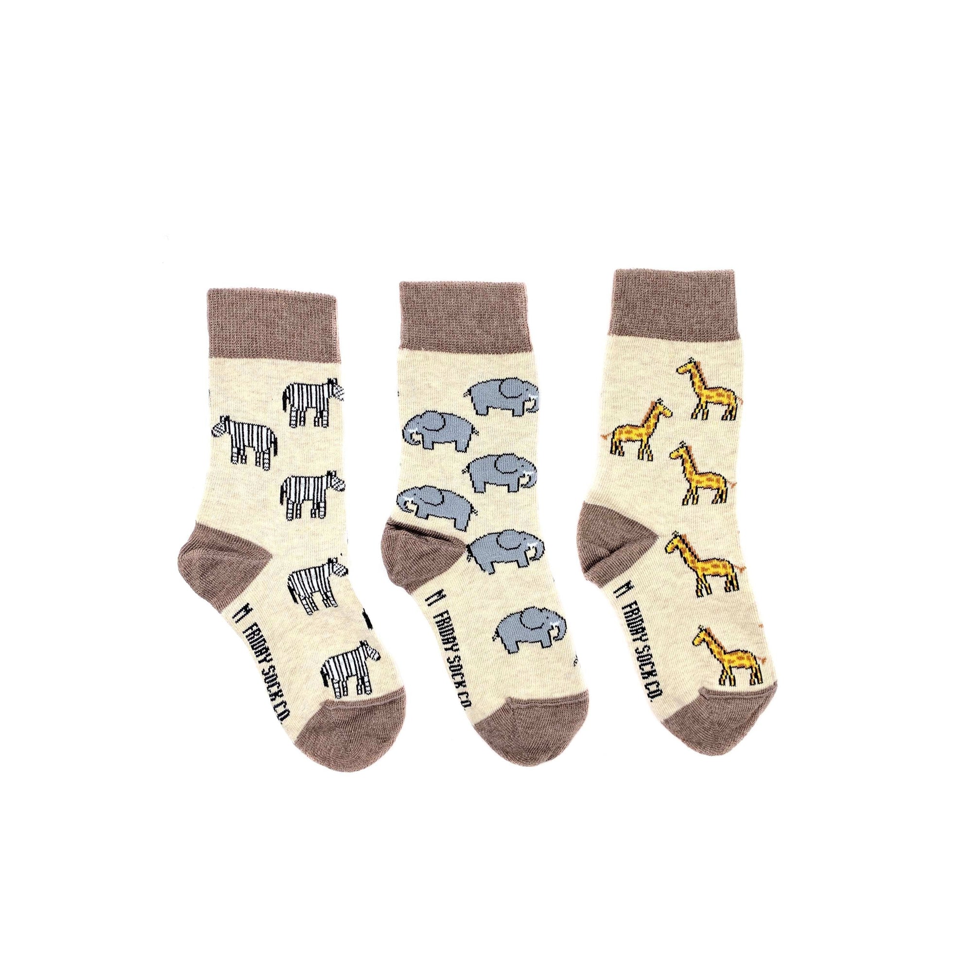 Kid's Zebra, Elephant & Giraffe Mismatched Socks-Friday Sock Co.-Modern Rascals