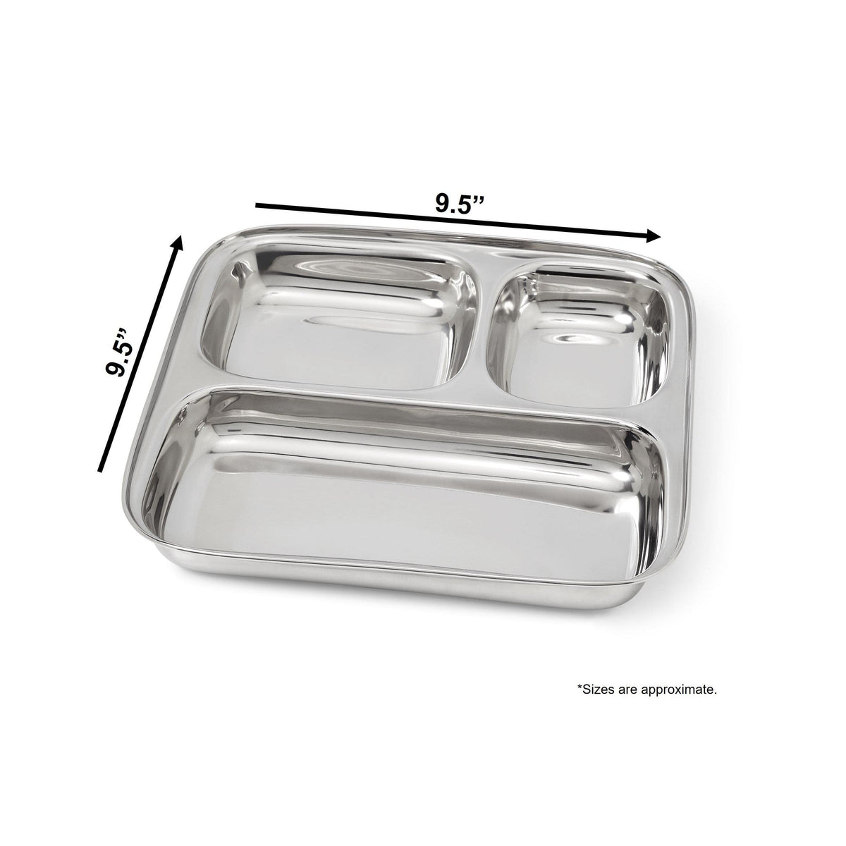 Large 3-Section Square Plate | Stainless Steel Divided Tray-Dalcini Stainless-Modern Rascals