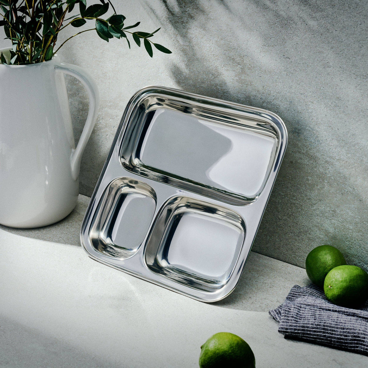 Large 3-Section Square Plate | Stainless Steel Divided Tray-Dalcini Stainless-Modern Rascals