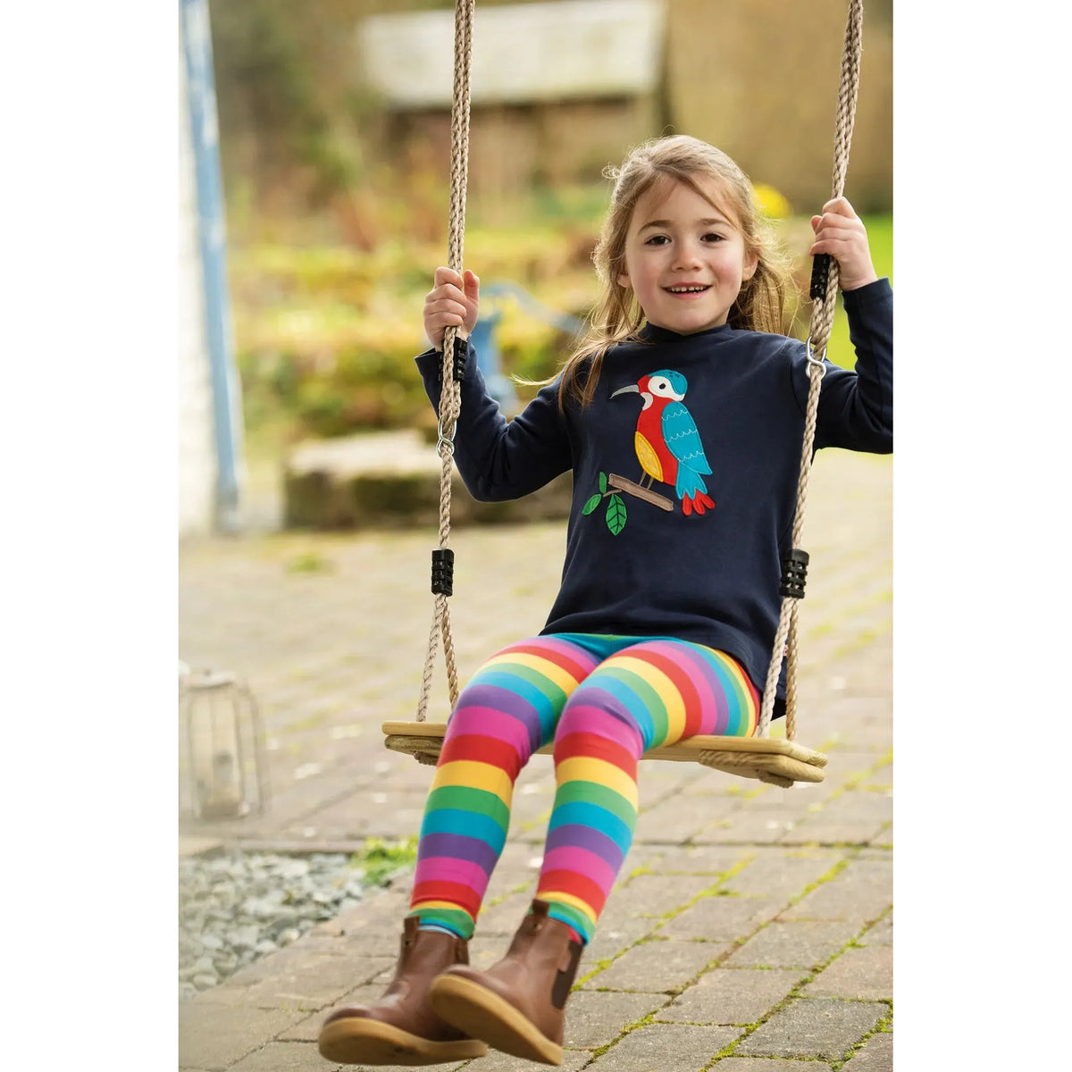 Libby Leggings in Foxglove Stripe - 1 Left Size 4-5 years-Frugi-Modern Rascals