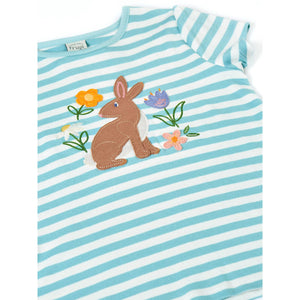 Lichen Stripe/Rabbit Lindsey T-Shirt - 2 Left Size 5-6 & 7-8 years-Frugi-Modern Rascals