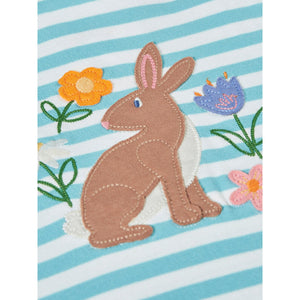Lichen Stripe/Rabbit Lindsey T-Shirt - 2 Left Size 5-6 & 7-8 years-Frugi-Modern Rascals