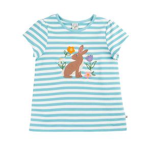 Lichen Stripe/Rabbit Lindsey T-Shirt - 2 Left Size 5-6 & 7-8 years-Frugi-Modern Rascals