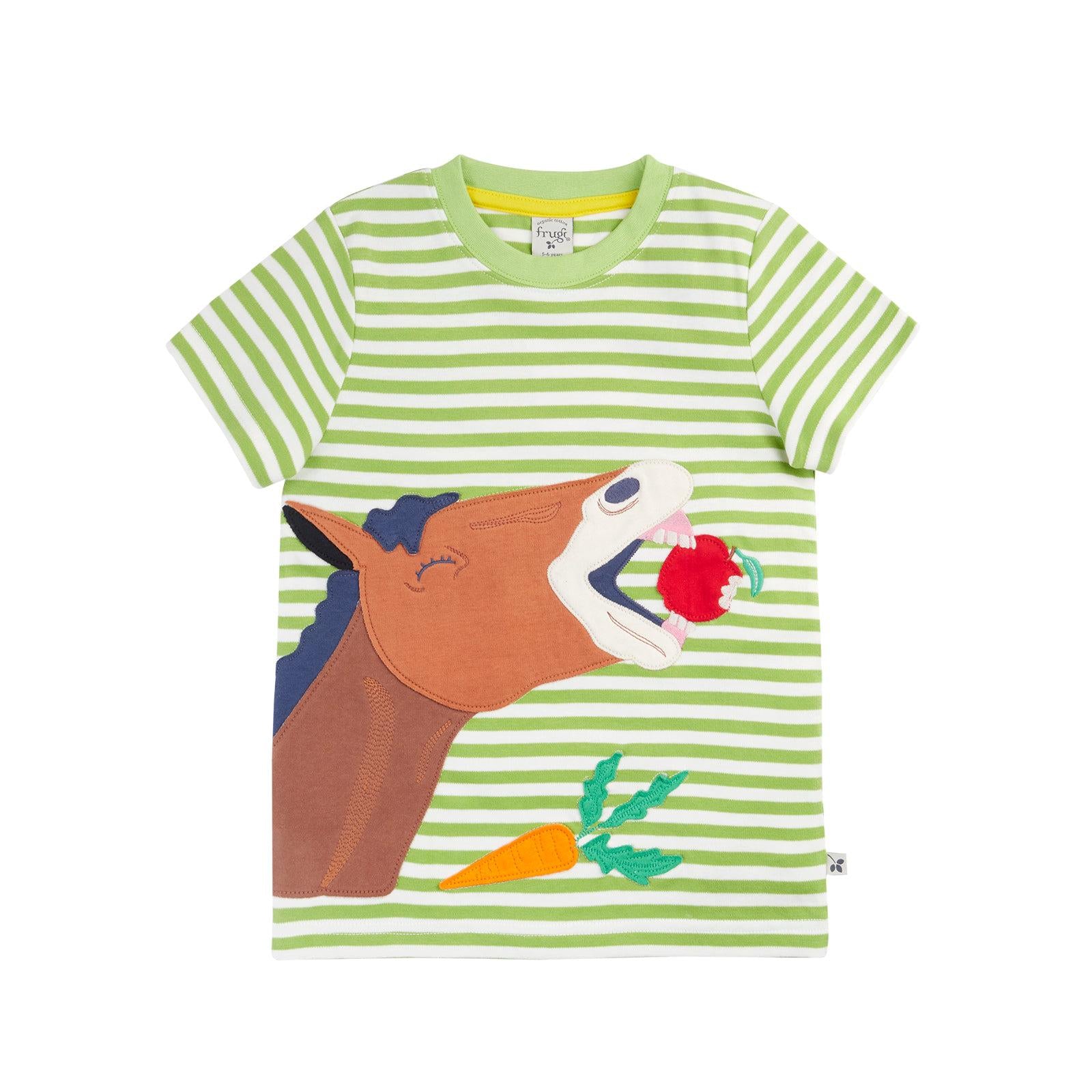 Lime Stripe/Horse Sid Appliqué T-Shirt-Frugi-Modern Rascals