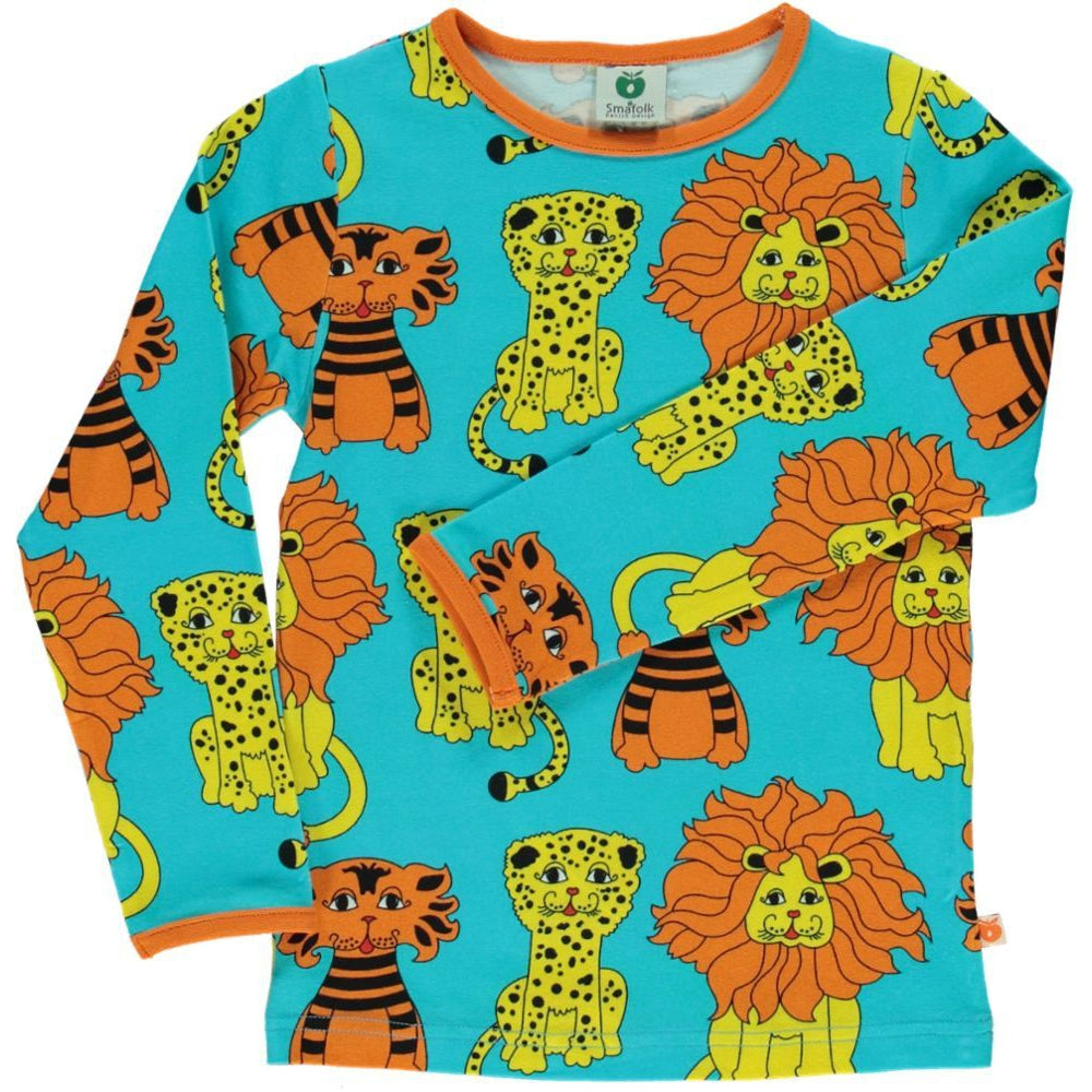 Lion, Tiger & Leopard Long Sleeve Shirt - Blue Atoll - 1 Left Size 11-12 years-Smafolk-Modern Rascals