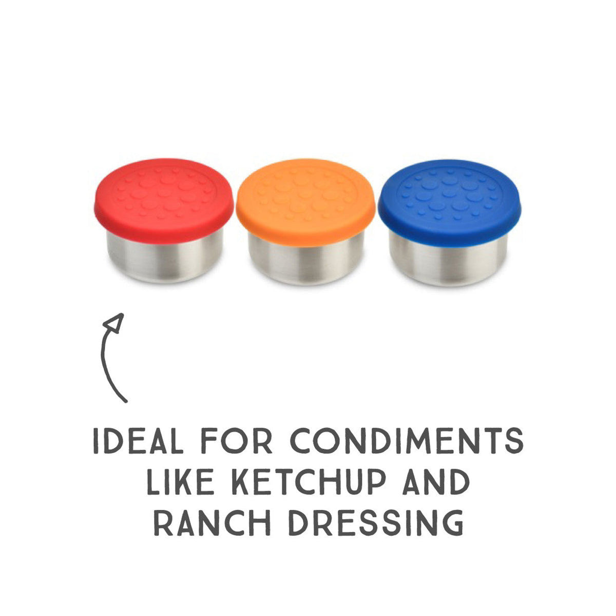 Lunchbots 1.5oz Small Stainless Steel Dip Containers with Silicone Lids - set of 3 - Assorted Colours-Lunchbots-Modern Rascals