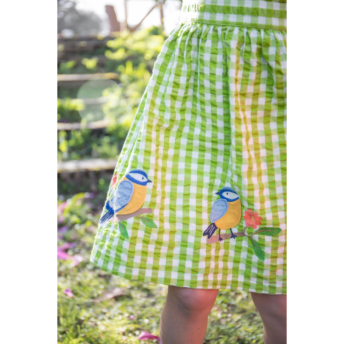 Macaw / Gingham Birds Zaria Dress - 1 Left Size 5-6 years-Frugi-Modern Rascals