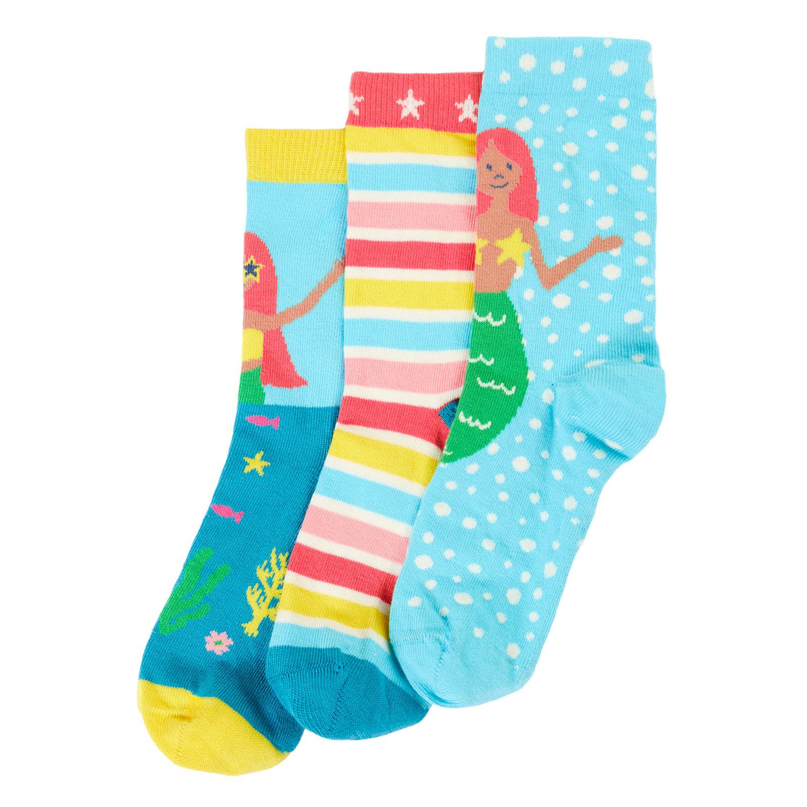 Mermaid Rock My Socks - 3 Pack - 2 Left Size 2-4 & 4-6 years-Frugi-Modern Rascals