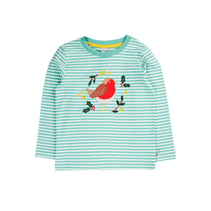 Moss Stripe/Robin Discovery Applique Top-Frugi-Modern Rascals