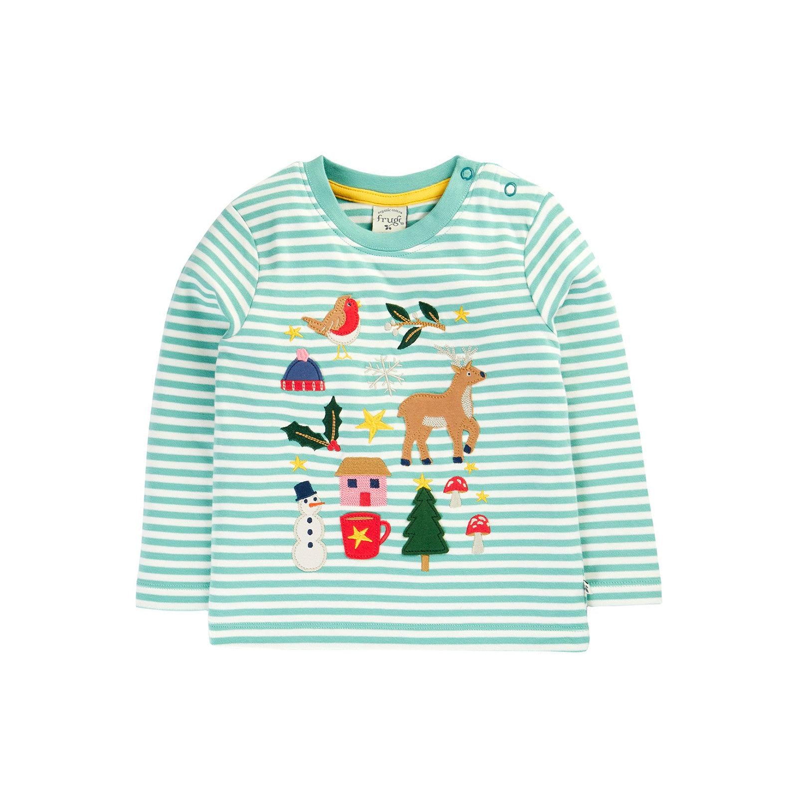 Moss Stripe/Winter Discovery Applique Top-Frugi-Modern Rascals