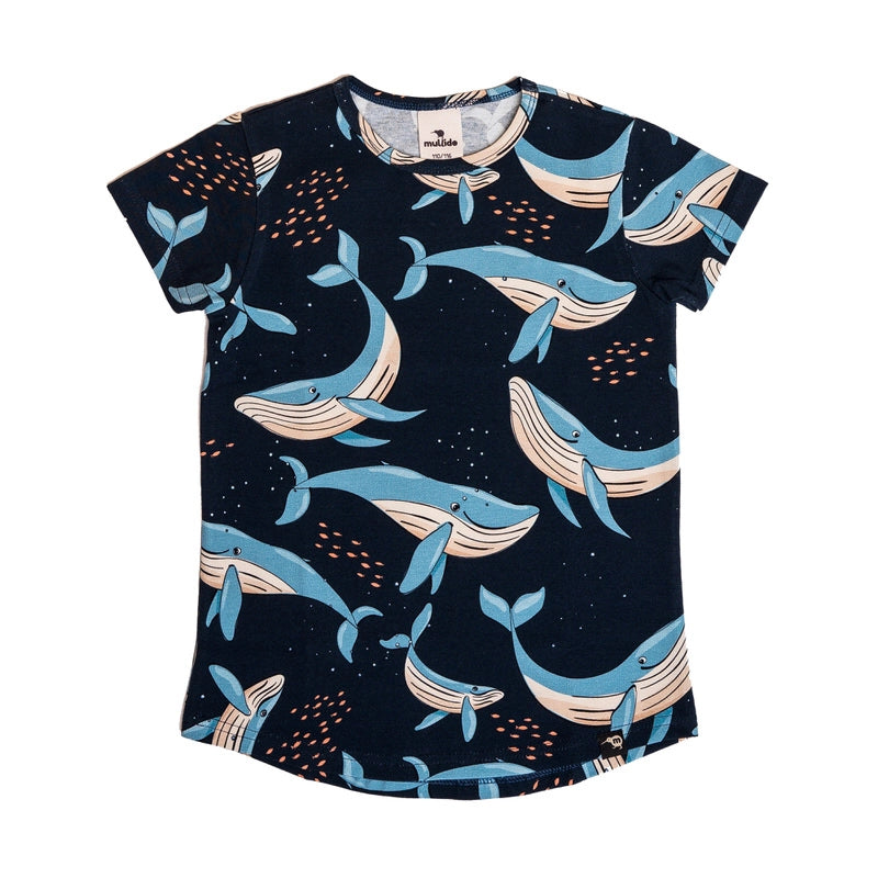 Mullido - Navy Whales Short Sleeve Shirt - Size 8-10 years (140cm)-Warehouse Find-Modern Rascals