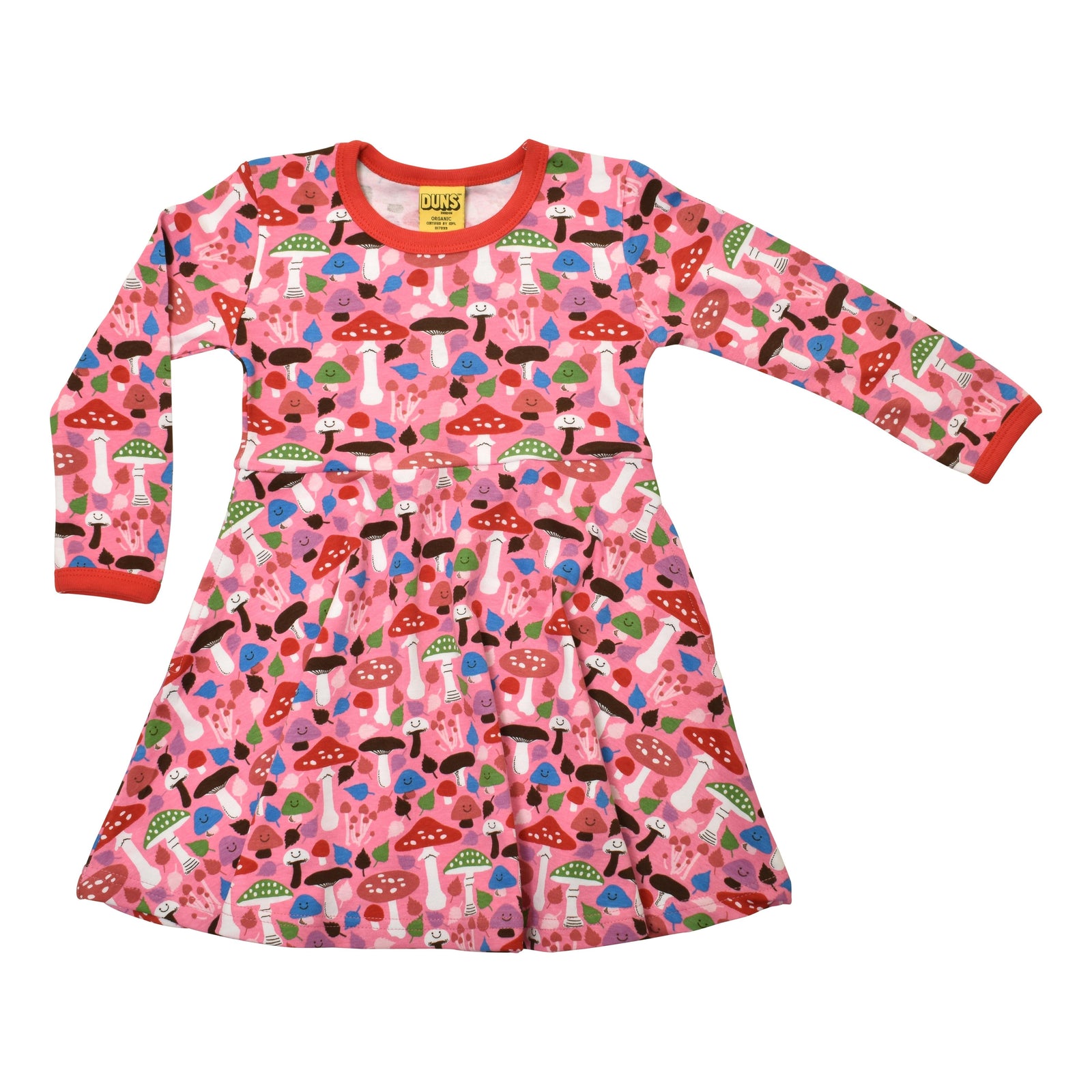 Mushroom - Pink Long Sleeve Skater Dress-Duns Sweden-Modern Rascals