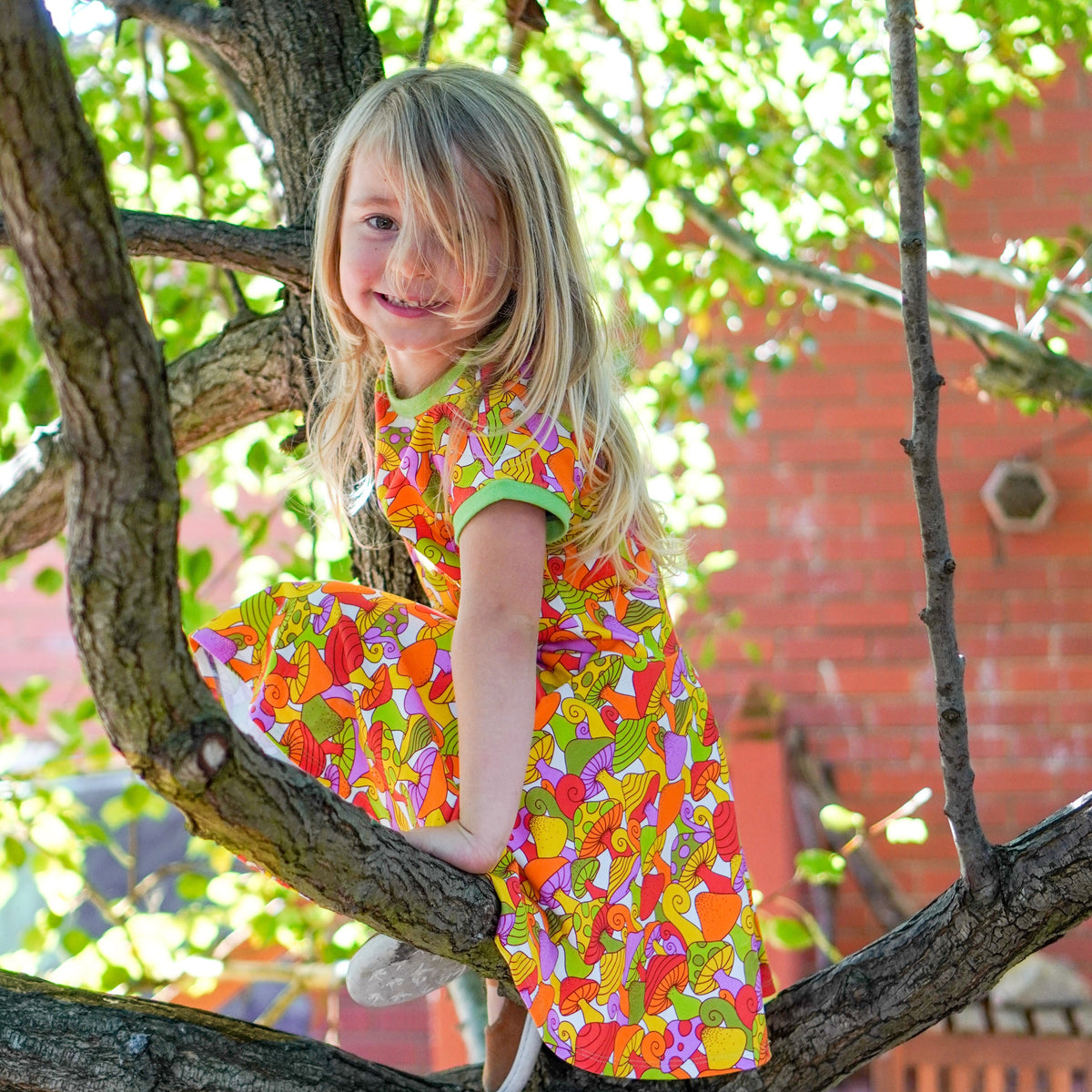 Mushroom Treasure Short Sleeve Dress - 1 Left Size 9-10 years-Uddevalla Barn-Modern Rascals