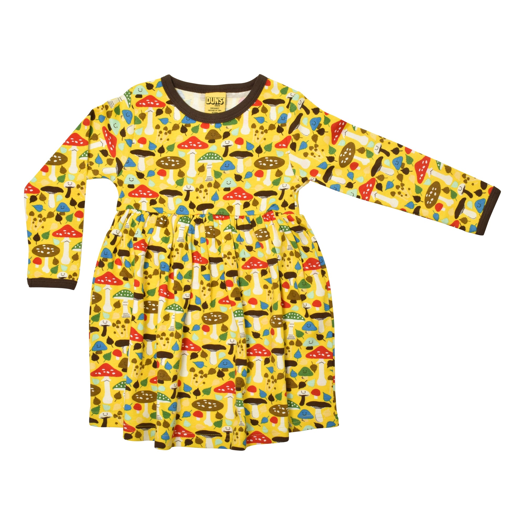 Mushroom - Yellow Long Sleeve Dress With Gathered Skirt - 1 Left Size 4-5 years-Duns Sweden-Modern Rascals