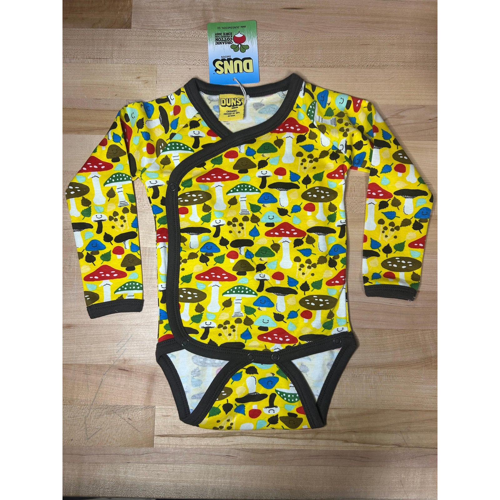 Mushroom - Yellow Long Sleeve Wrap Style Onesie - 2 Left Size 6-9 months-Duns Sweden-Modern Rascals