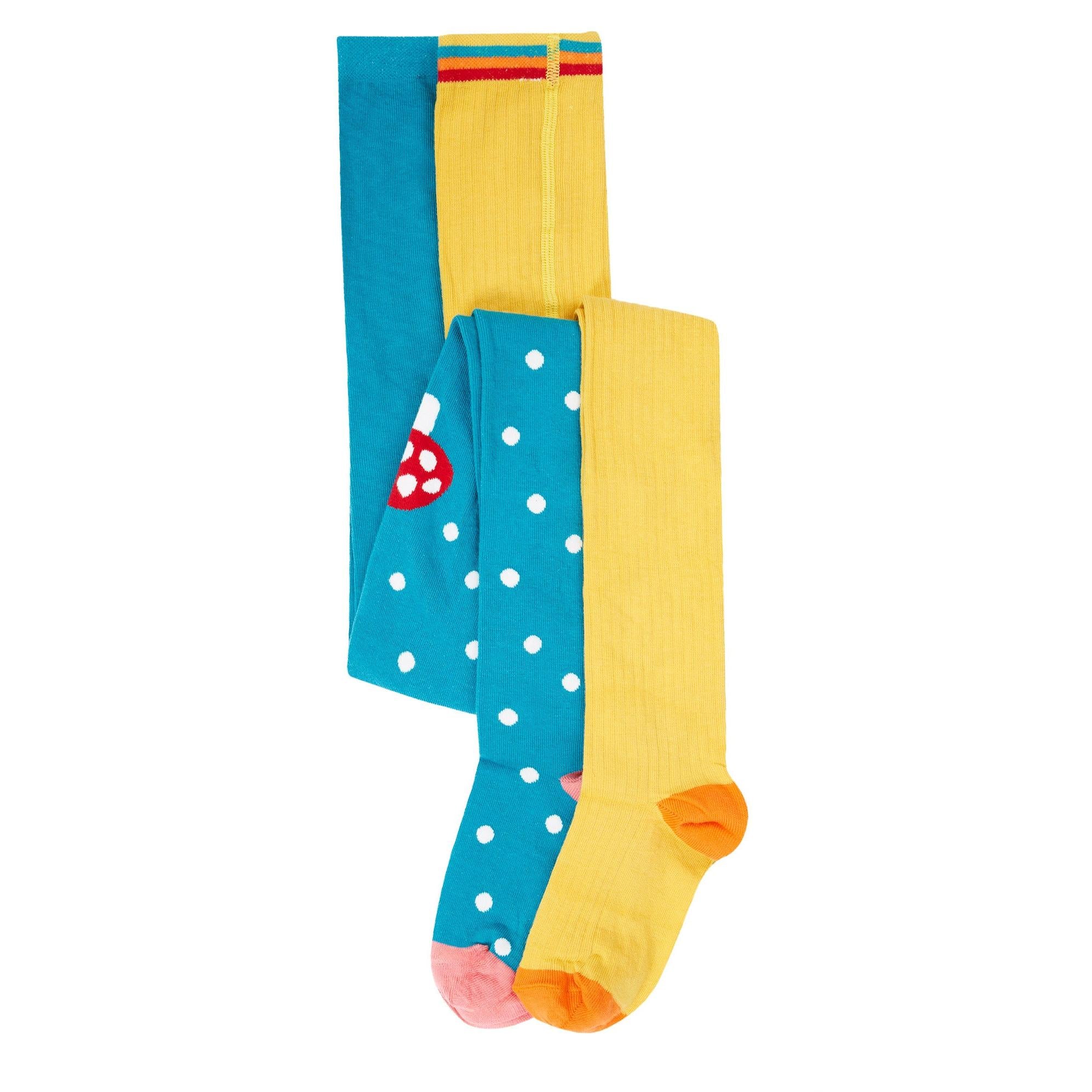 Mushroom/Bumblebee Norah Tights - 2 Pack - 1 Left Size 6-8 years-Frugi-Modern Rascals
