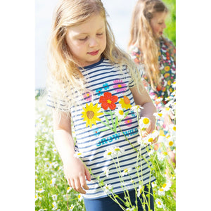 Navy Blue Breton / Grow Wild Elise Applique T-Shirt - 1 Left Size 9-10 years-Frugi-Modern Rascals