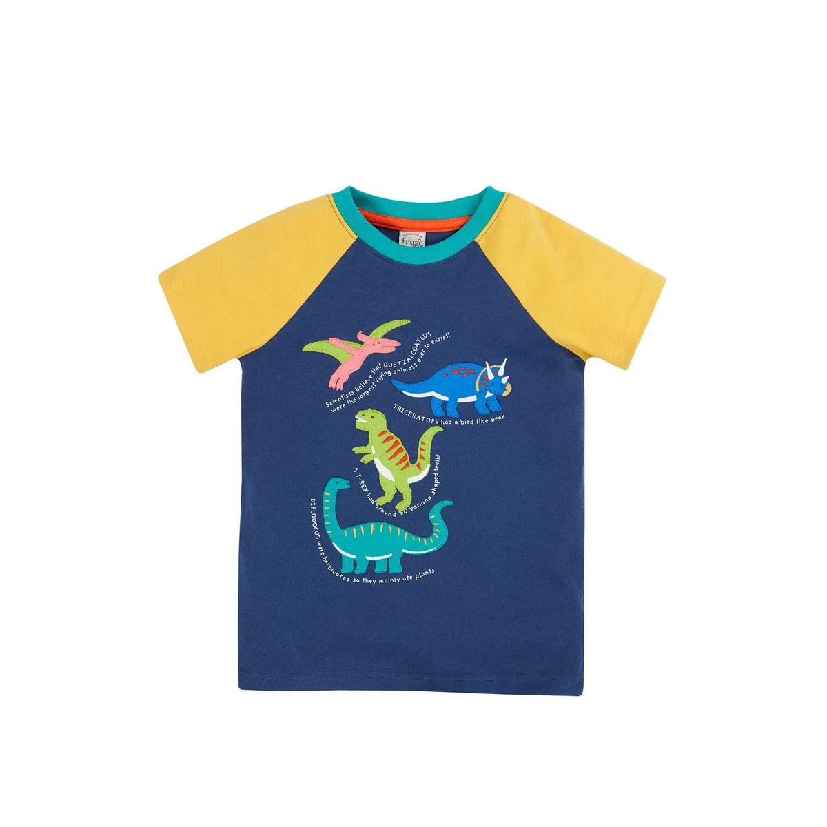 Navy Blue / Dino Renny Raglan T-Shirt - 2 Left Size 6-7 & 9-10 years-Frugi-Modern Rascals