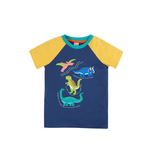 Navy Blue / Dino Renny Raglan T-Shirt - 2 Left Size 6-7 & 9-10 years-Frugi-Modern Rascals