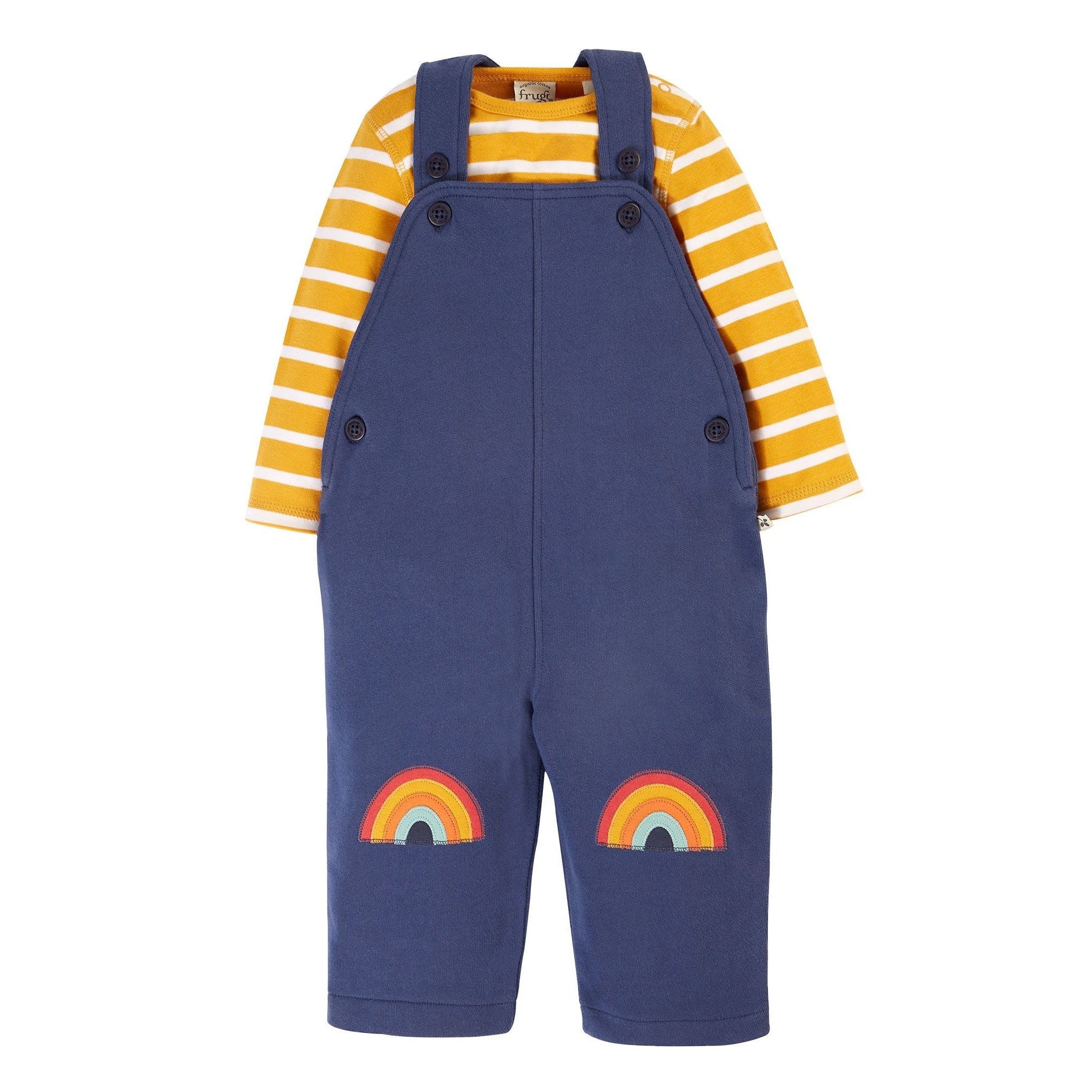 Navy Blue / Gold Breton Rae Dungaree Outfit-Frugi-Modern Rascals