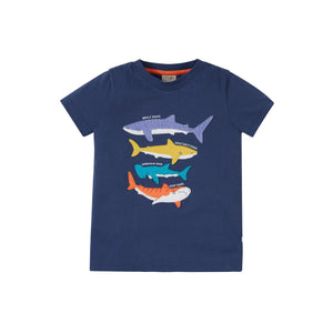 Navy Blue / Sharks Avery Applique T-Shirt - 1 Left Size 7-8 years-Frugi-Modern Rascals