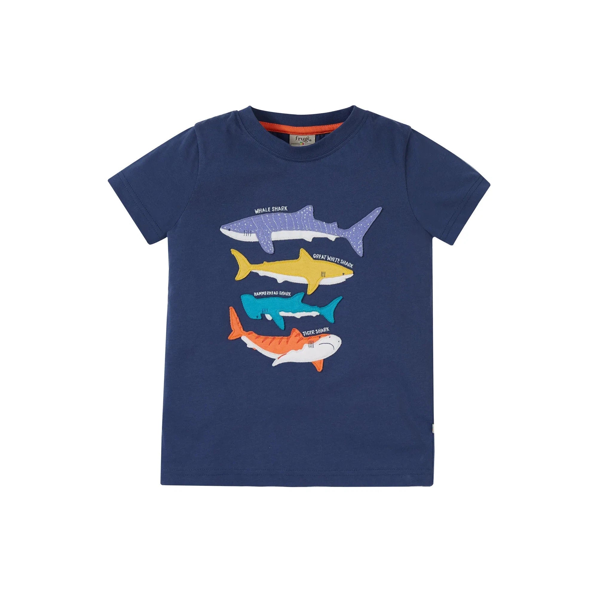 Navy Blue / Sharks Avery Applique T-Shirt-Frugi-Modern Rascals