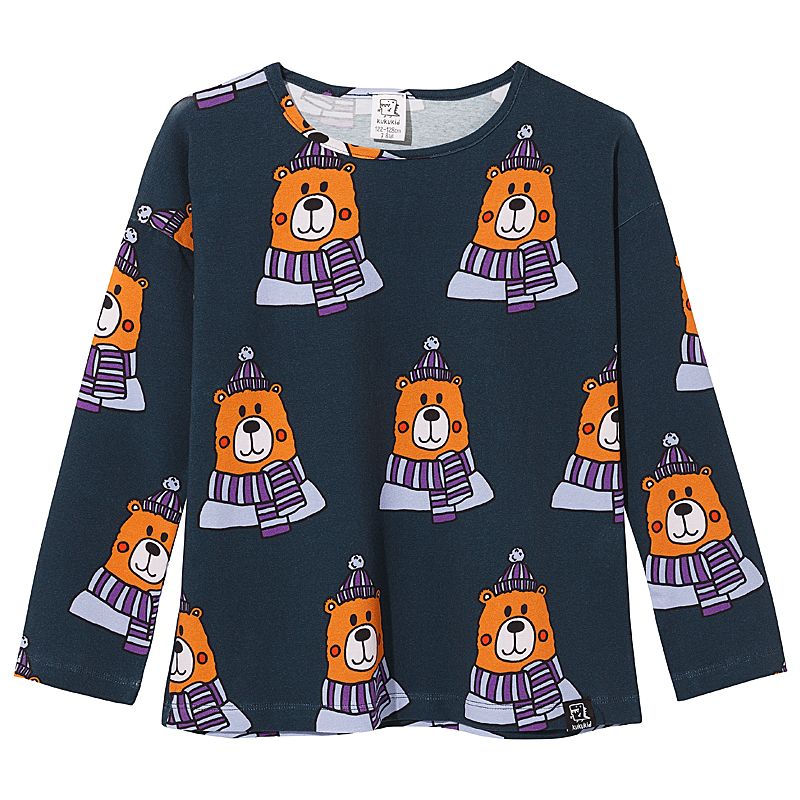 Navy Blue Teddy Bear Long Sleeve Shirt - 1 Left Size 10-12 years-KuKuKid-Modern Rascals