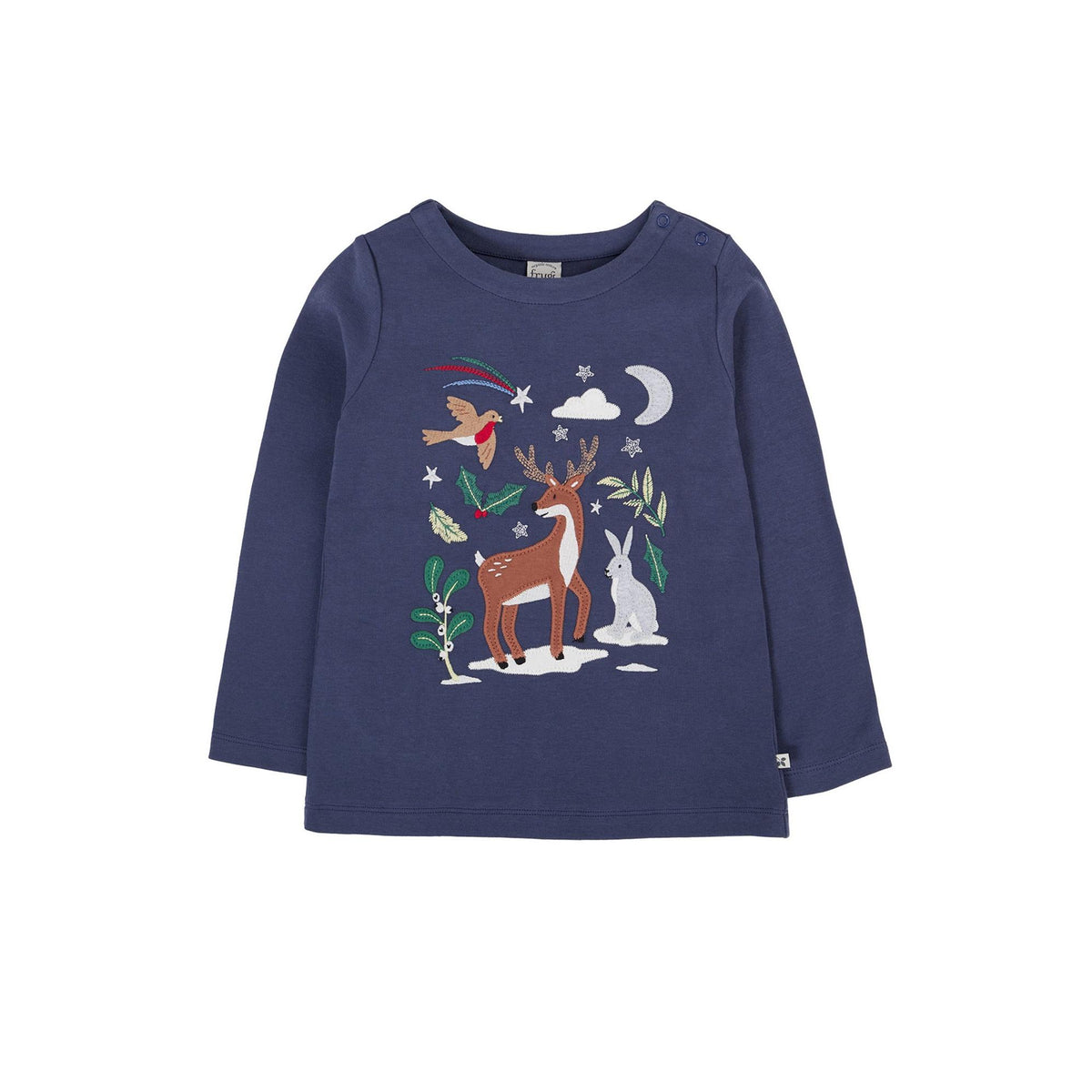 Navy Blue/Caribou Anna Applique Top - 2 Left Size 5-6 & 8-9 years-Frugi-Modern Rascals