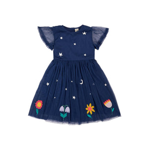 Navy Blue/Flowers Penny Applique Party Dress - 1 Left Size 2-3 years-Frugi-Modern Rascals