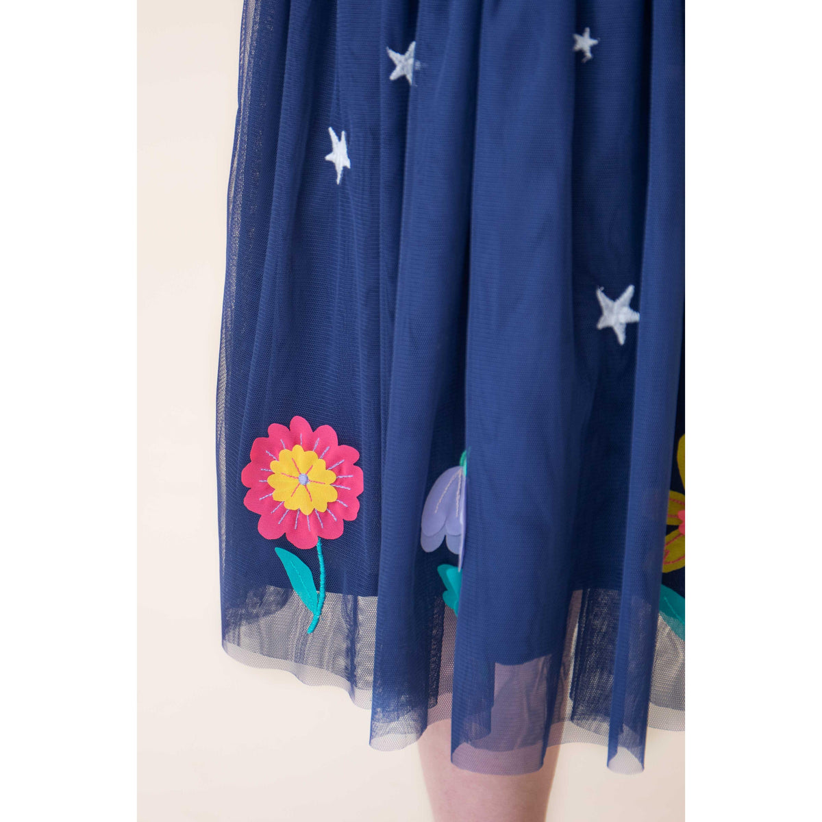 Navy Blue/Flowers Penny Applique Party Dress-Frugi-Modern Rascals