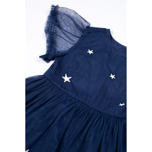 Navy Blue/Flowers Penny Applique Party Dress-Frugi-Modern Rascals