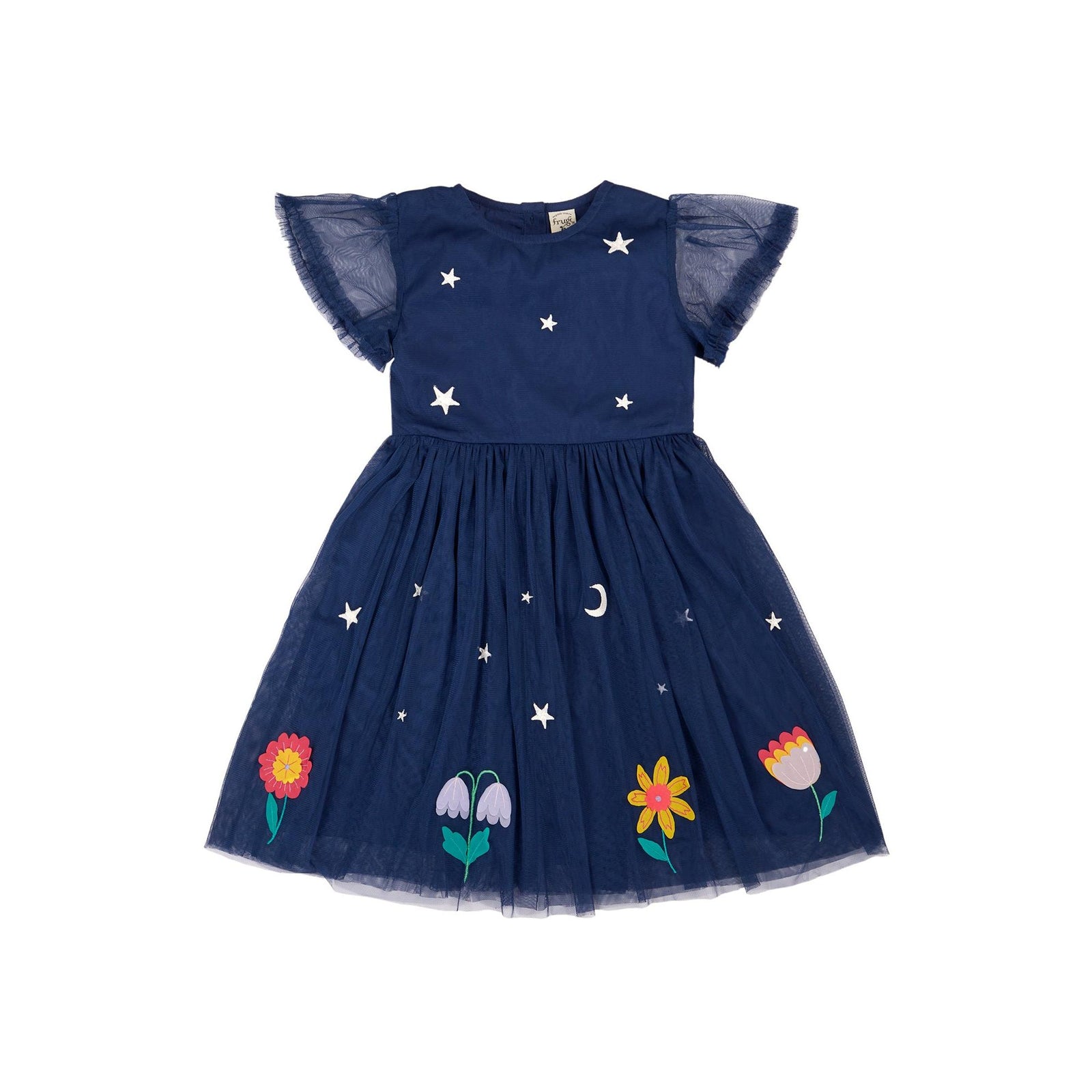 Navy Blue/Flowers Penny Applique Party Dress-Frugi-Modern Rascals