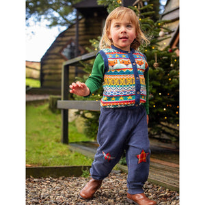 Navy/Festive Check Ronnie Reversible Pull Up Pants-Frugi-Modern Rascals