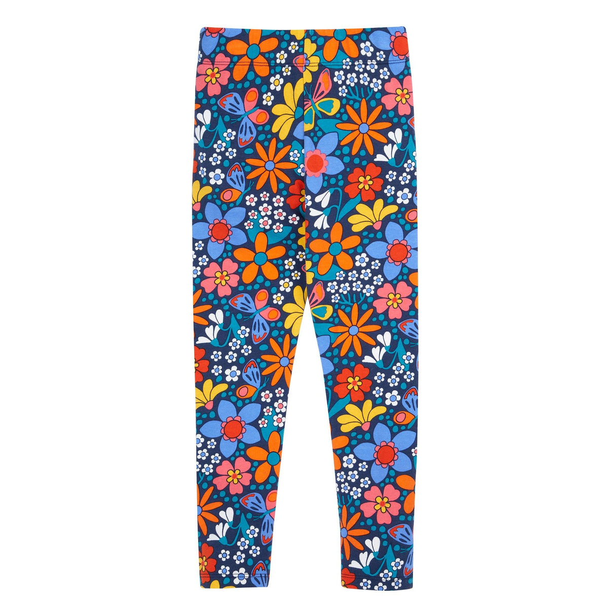 Navy/Retro Floral Leona Leggings-Frugi-Modern Rascals