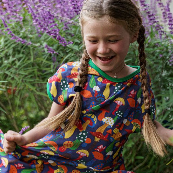 New Mushrooms Short Sleeve Dress-Uddevalla Barn-Modern Rascals