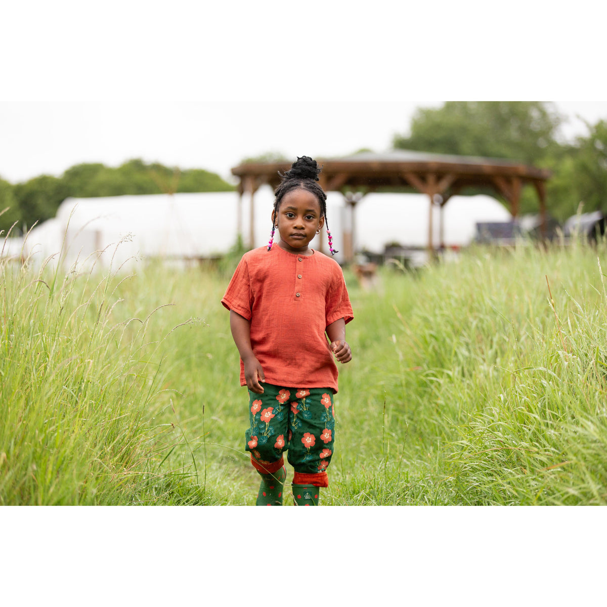 Orange Blooms Reversible Pull On Trousers-Little Green Radicals-Modern Rascals