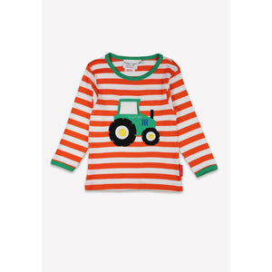 Orange Tractor Applique Long Sleeve Shirt-Toby Tiger-Modern Rascals